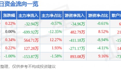 股票行情快报:陕西能源(001286)5月29日主力资金净卖出32.94万元