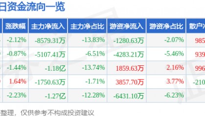 股票行情快报:万丰奥威(002085)5月15日主力资金净卖出8579.31万元